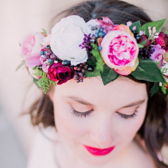 Rose peony flower crown Wedding hair wreath Bridal headpiece Etsy