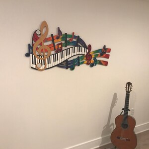 Music Wood Wall Art, Colorful Abstract Music Notes & Piano Keys