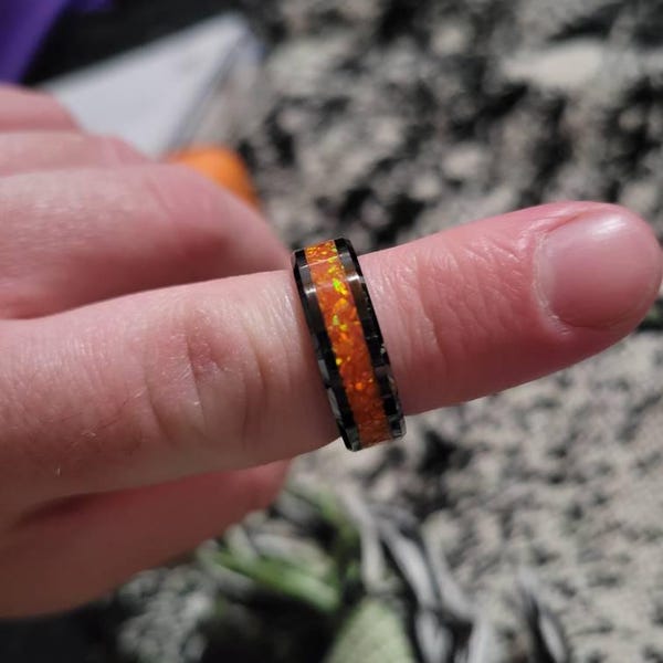 Reaper Ring - Vivianite Crystal Inlay Ring, Tungsten Titanium Ceramic ...