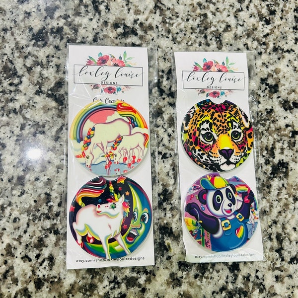 Lisa Frank Inspired Car Coasters, Set of 2, Lisa Frank, Gift for Her ...