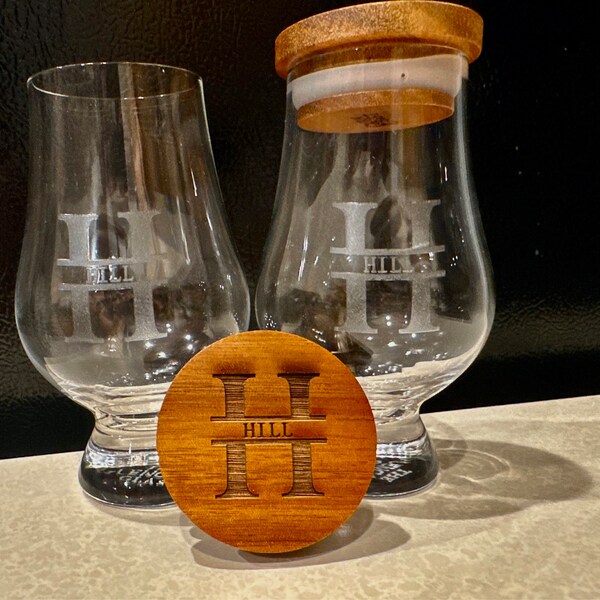 Personalized Glencairn Whiskey Glasses With Lids - Bourbon Glasses for Home Bar, Custom Whiskey ...