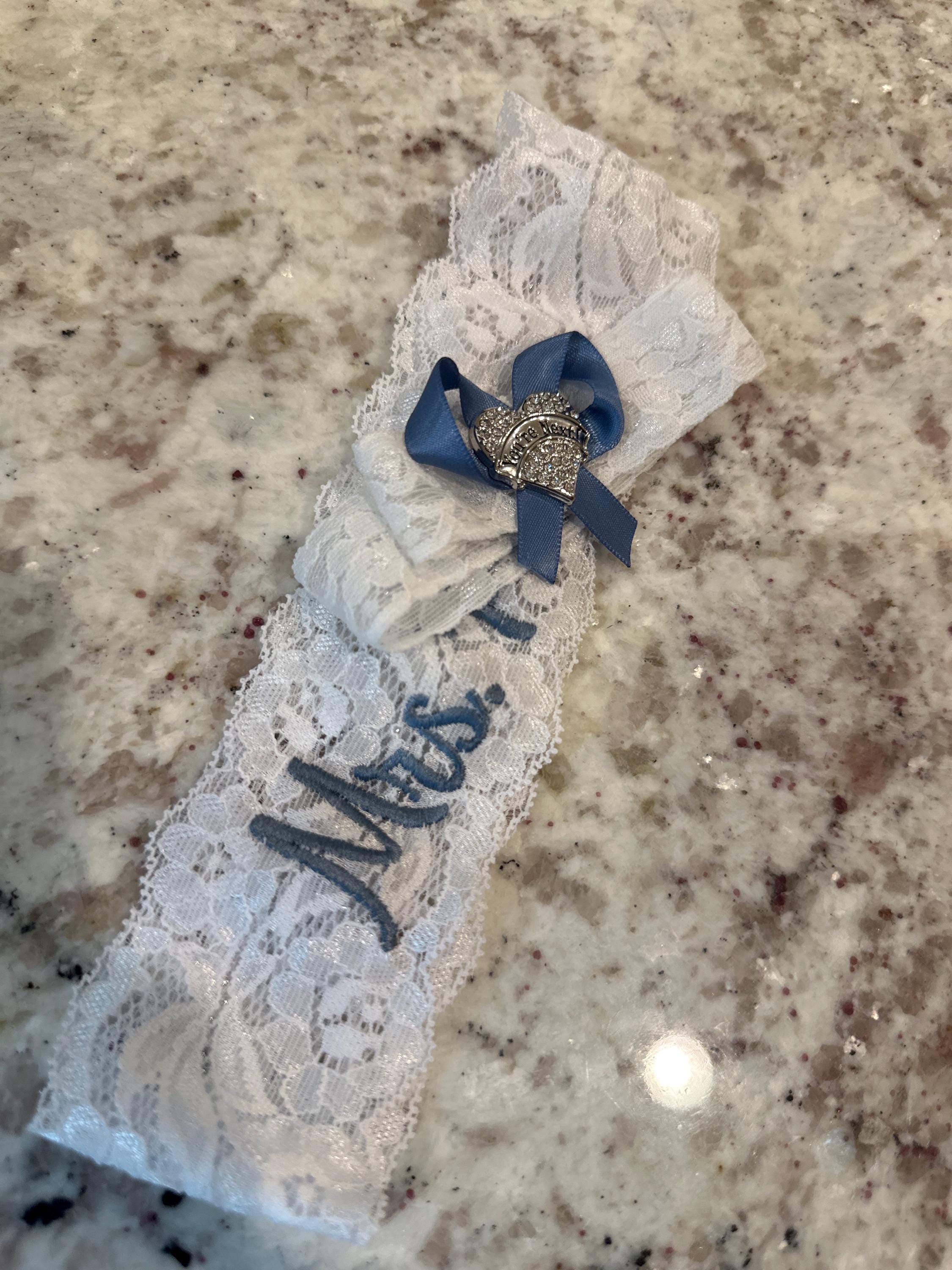 Dusty Blue Wedding Garter for Brides Personalized Non Slip Lace