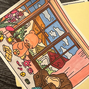 Adult Coloring Page : Cozy Bear Cafe - Etsy