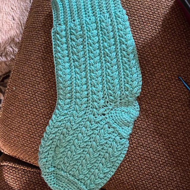 A customer's finished Festive Wheat Stitch Stocking Crochet Pattern