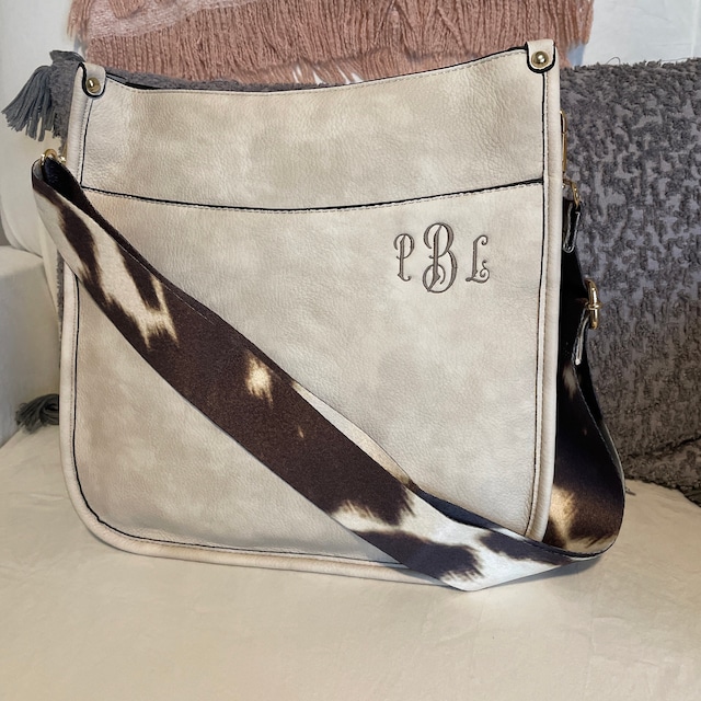Vegan Leather Small Crossbody Purse with Guitar Strap - Monogrammable Purse - Posie - 6 Colors Bone