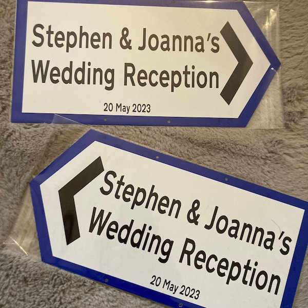 Personalised Direction Sign Blue METAL WEDDING SIGN, Wedding Plaque ...