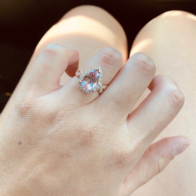 Bague Morganite Champagne Taille 7/9 Or Rose – Poire Sertie