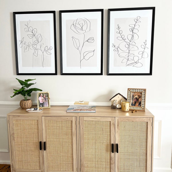 Neutral Wall Art Prints, Botanical Line Art, Set of 3 Beige Plant ...