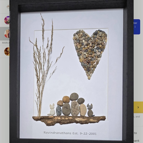 Rock Art Family, Pebble Art Family, Family of 5 in 12x15 Frame ...