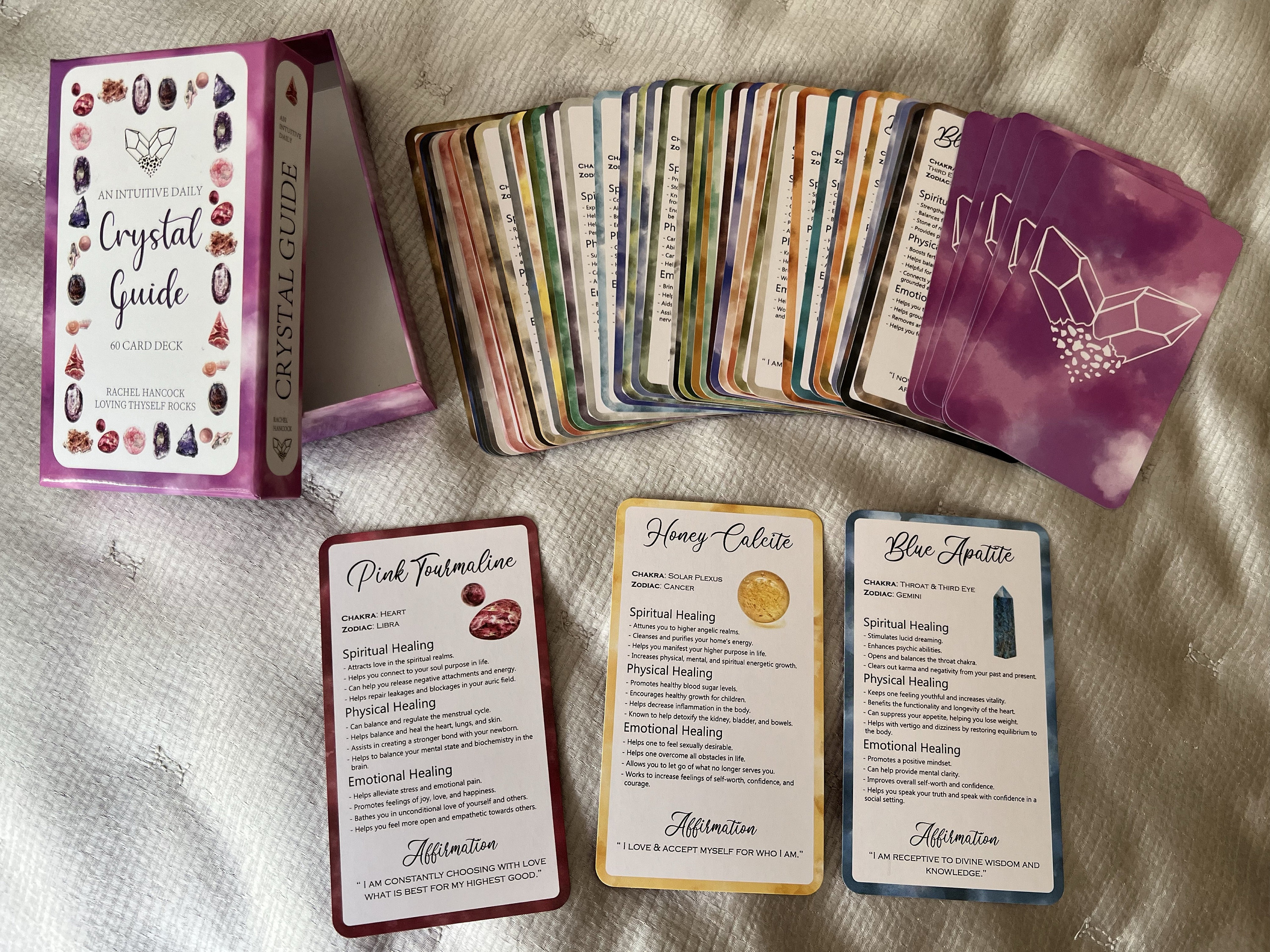 Intuitive 60 Card Crystal Deck - Made By Rachel - Healing Information Cards- Used like Tarot, Oracle or Angel Cards