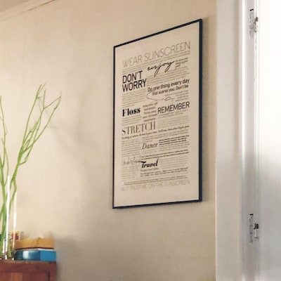 Everybody's Free to Wear Sunscreen Lyrics. Typography Wall Art Print ...