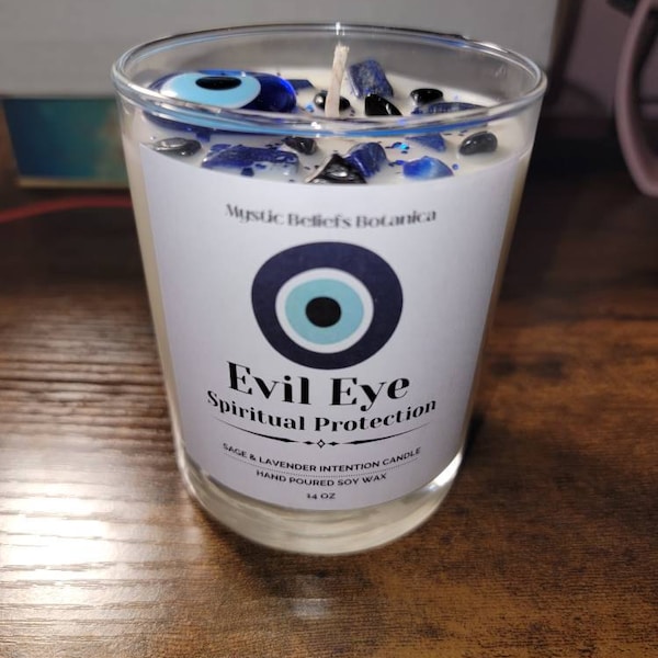 Evil Eye Candle With Authentic Turkish Glass Pendant - Sage & Lavender ...