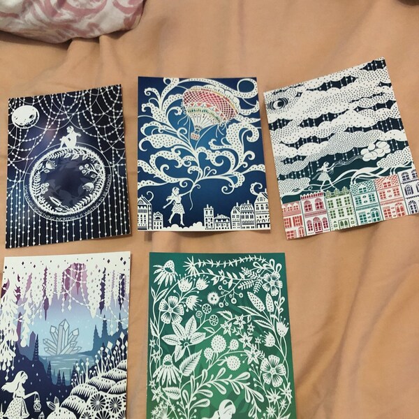 Postcard Set - 5 Unique Art Postcards - Prints of Original Papercut ...