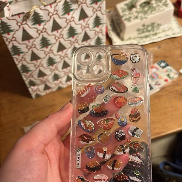 Kawaii Japanese Puffy Sticker Resin Sushi Phone Case With Glitter ...