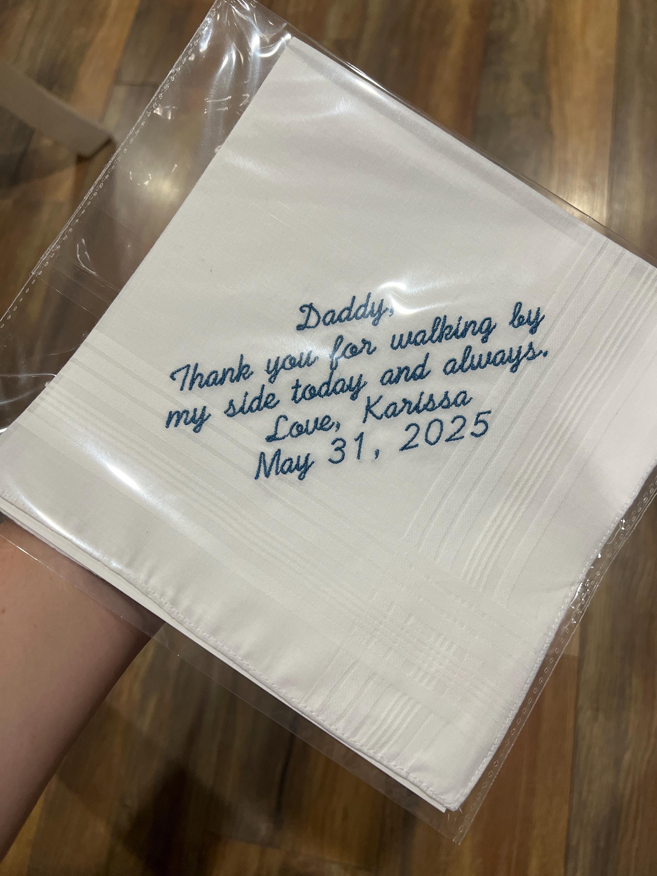 Embroidered Wedding Handkerchief For Father, Wedding Handkerchief for dad, wedding gift to dad, personalized wedding handkerchief