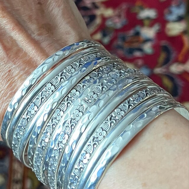 5 Set Silver Bangle, Solid 925 Sterling Silver Bangle, Thick