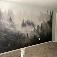 Misty Pine Tree Forest Landscape Peel and Stick Wallpaper Self Adhesive ...