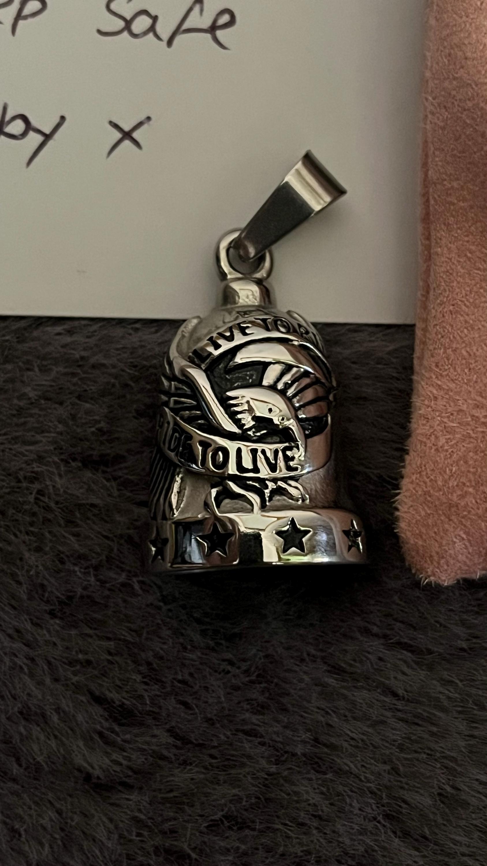 Guardian Bell or Biker Bell or Gremlings Bell, skull & Cross bone, live to ride, motorbike accessories