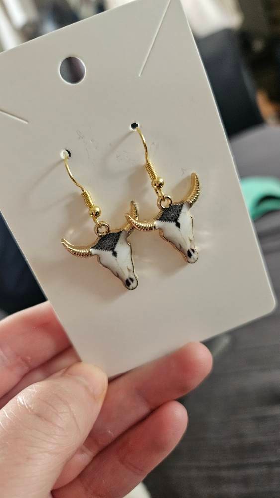 Enamel Cow Skull Earring, Bull Earrings, Cowboys, Cowgirls, Wild West jewellery, cowgirl earrings, Aztec earrings