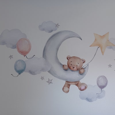 Wandtattoo Bär Auf Dem Mond – Süße Deko Fürs Kinderzimmer, Abziehbar & Rückstandsfrei