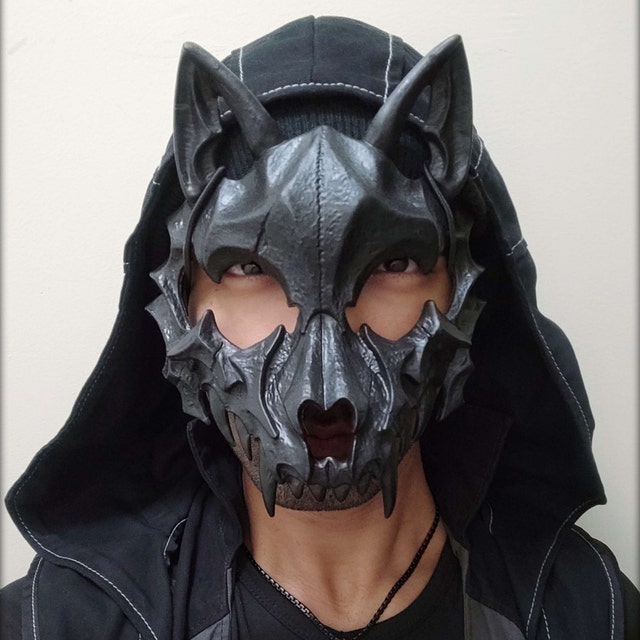 Therian Wolf Skull Mask Black / White / Luminous Resin Mask for