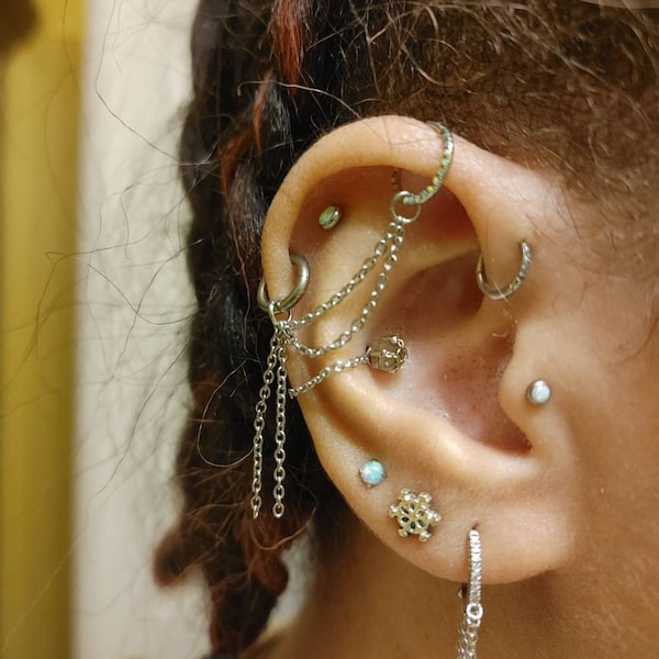 Gold Ear Chain, Helix/conch Earring Chains, Sterling Silver Ear Jacket ...