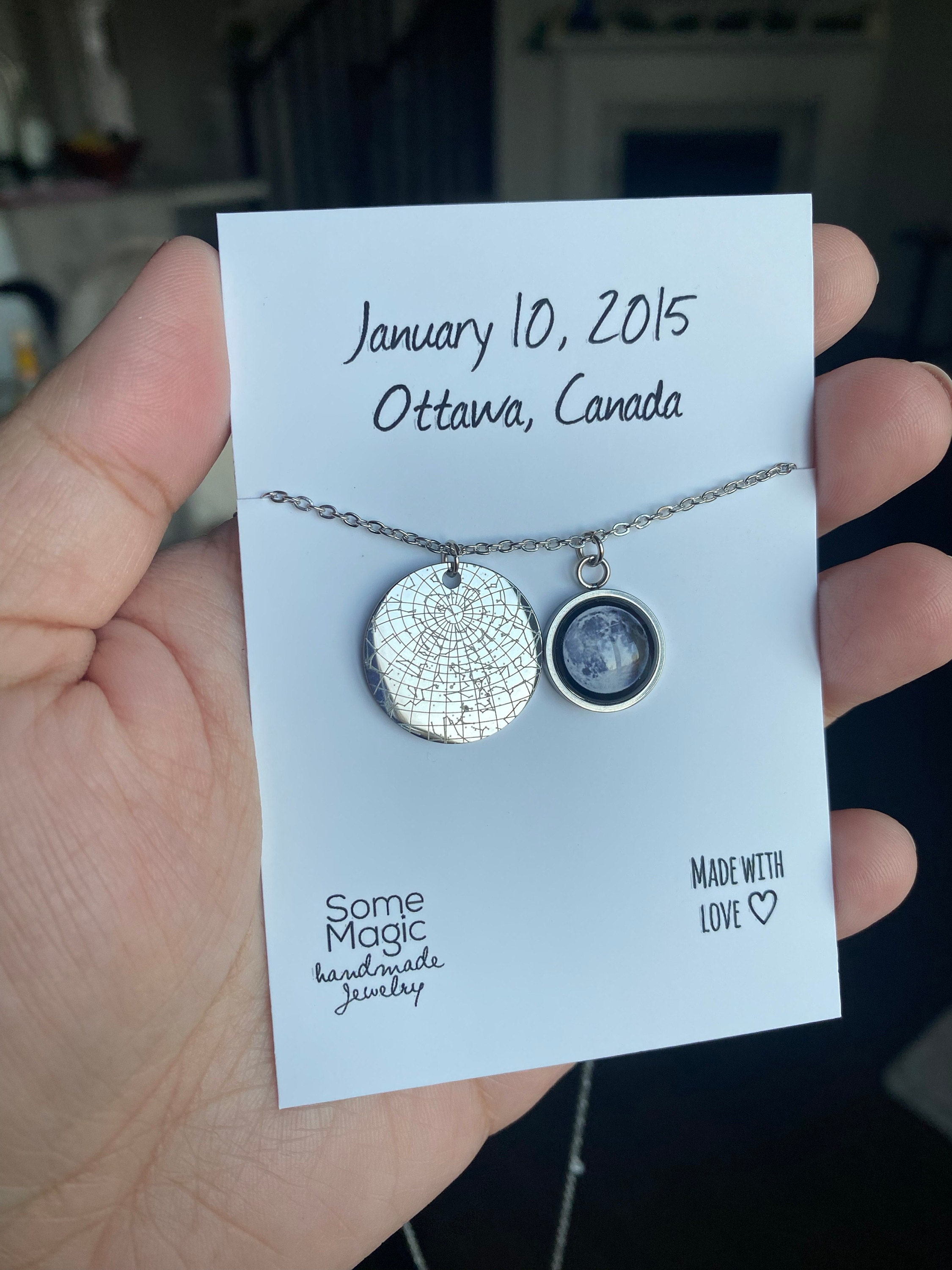 Personalized Moon Phase And Star Map By Date Necklace, Mother&#39;s Day Gift For Mom, Birthday Gift For Daughter, Custom Birth Moon Jewelry, A