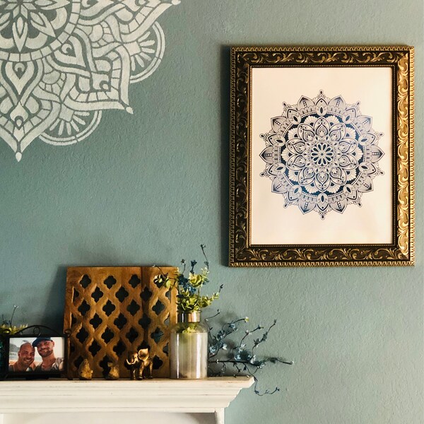 Set of 2 Prints of Blue Lotus Flower & Mandala Wall Art Print ...