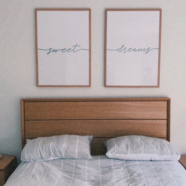 Sweet Dreams Sign, Womens Bedroom Art, Set of 2 Prints, Above Bed Art