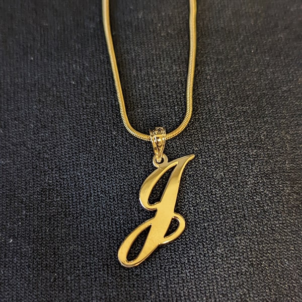 14K Solid Gold Commercial Script Cursive Initial Letter Pendants (A-Z ...