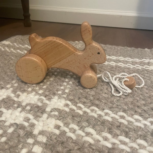 Big Wooden Bunny Pull Toy by BAJO, Ages 18 mo.+