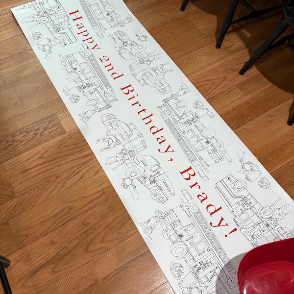 Personalized Fireman Birthday Decorations Coloring Table Runner ...