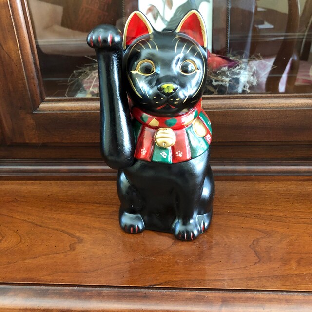 ヴィンテージ黒招き猫：右前足の幸運の猫、瀬戸ウェア - Etsy 日本