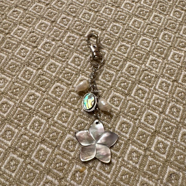 Beach Keychain: Freshwater Pearls, Abalone Flower Charm - Etsy