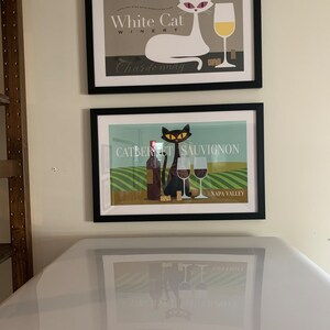 Black Cat Art Print Mid Century Modern Art Wine Lover Gift - Etsy