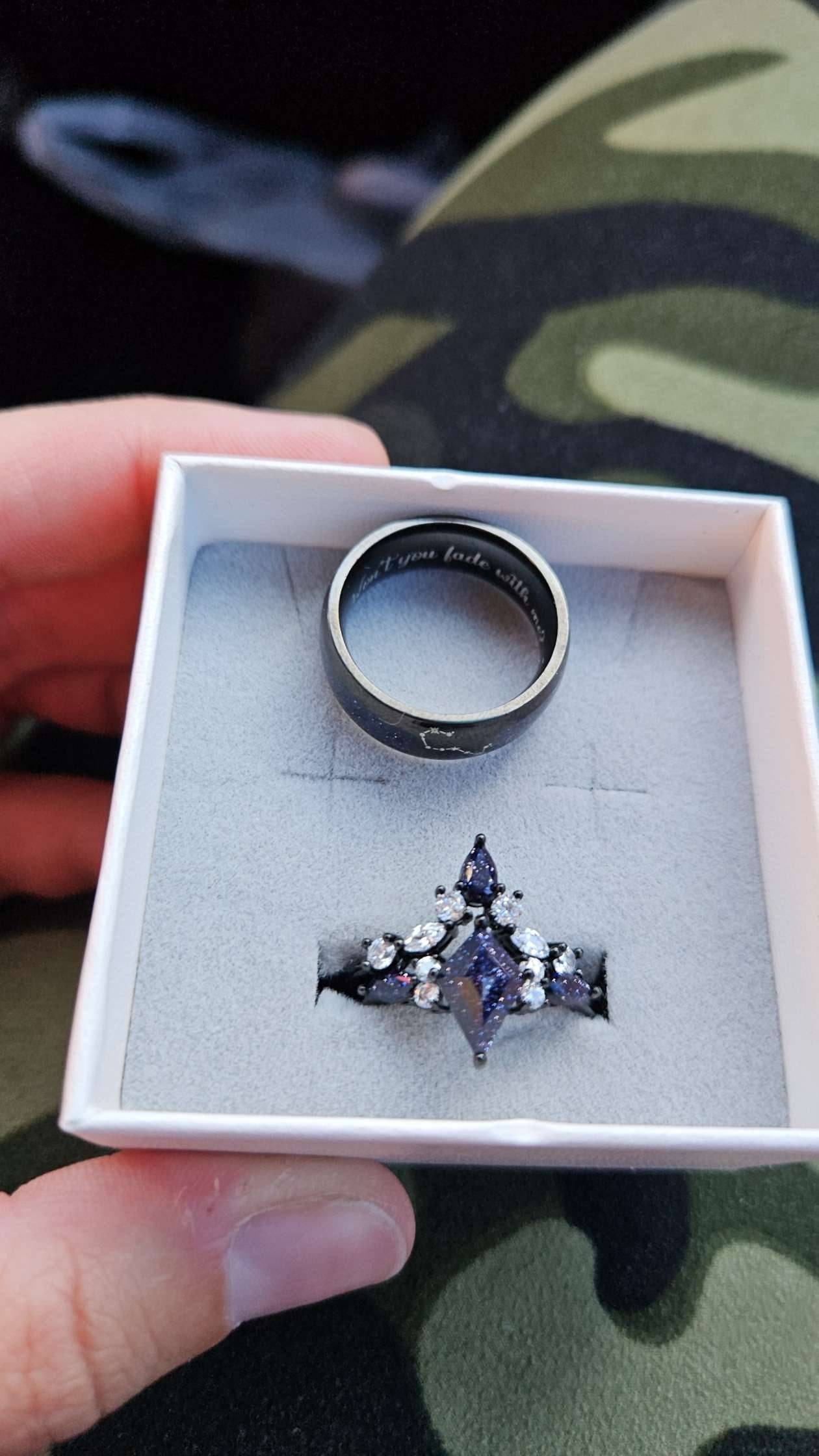 Nebula Couple&#39;s Ring Set, 3pc Wedding Band Set, Customize Constellations Rings, Blue Sandstone Ring Engagement Ring Wedding Anniversary Gift