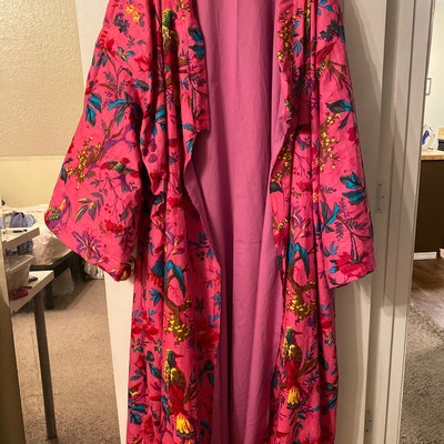 Pink Bird Print Cotton Fabric, Sewing Kimono Fabric, Dressmaking ...