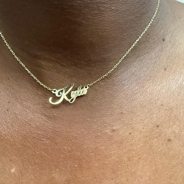 14K Solid Gold Custom Name Necklace • Cursive Script Name Pendant ...