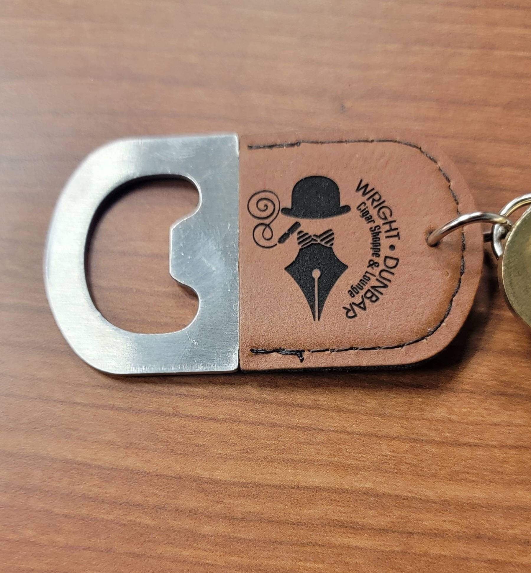 Customer photo of Custom Logo Engraved / Etched Leatherette and Metal Keychain Bottle Opener from Jeff