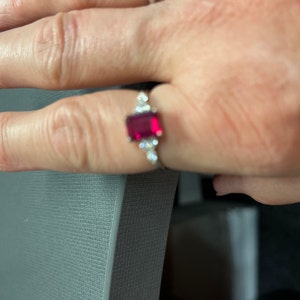Emerald Cut Ruby Ring/ruby Engagement Ring for Women/sterling