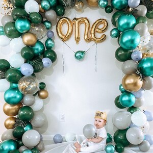 167pc Jungle/wild One Balloon Garland Kit-green, Gray, Gold Balloons With  Foliage 
