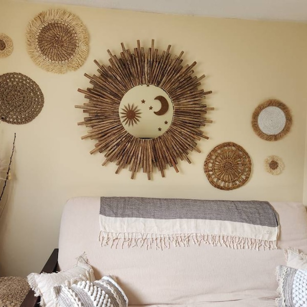 Set of 7 Boho Wall Basket and Wall Decor, Natural Wall Decor, Boho Wall