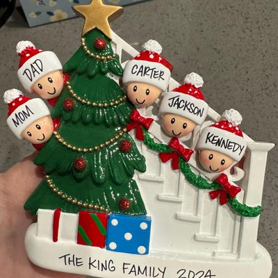 Personalized Family of 4 Home Ornament With 2 Dogs or Cats Added 4 ...