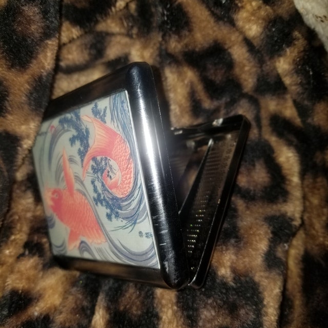 Japanese Koi Woodblock Cigarette Case Business Card ID Holder