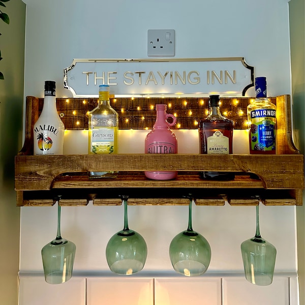 75cm Floating Home Bar/ Wine or Spirit Rack- Reclaimed Wood Curved ...