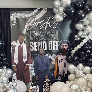 Prom Send Off Step and Repeat, Prom Backdrop, Prom banner, Class of 2025 backdrop, Graduation Party Banner, Black and Silver backdrop, Prom
