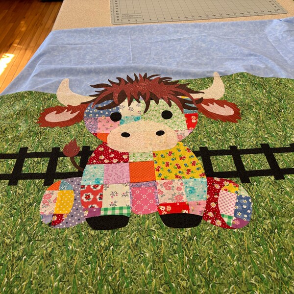 Patchwork Cow Pattern Jumbo Patchwork Highland Cow Baby Blanket Quilt Pattern: Applique ...