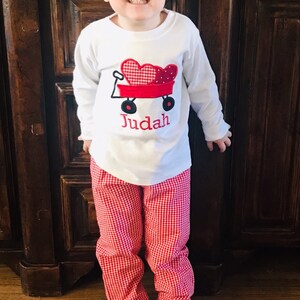 Valentines Red Gingham Embroidered Boy 2-PC set