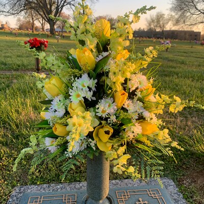Spring-summer Yellow, White,green, Cemetery Flowers, Grave Flower ...