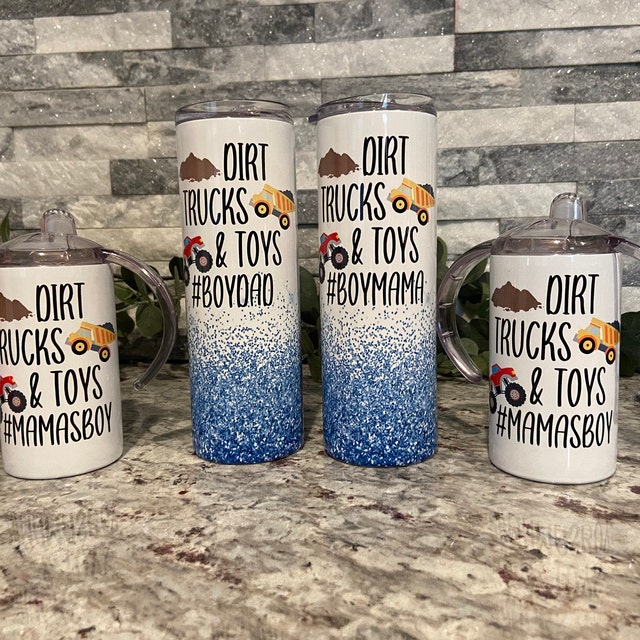 Boy Mom Tumbler, Mommy and Me Cups, Trucks Dirt and Toys Cup, Faux